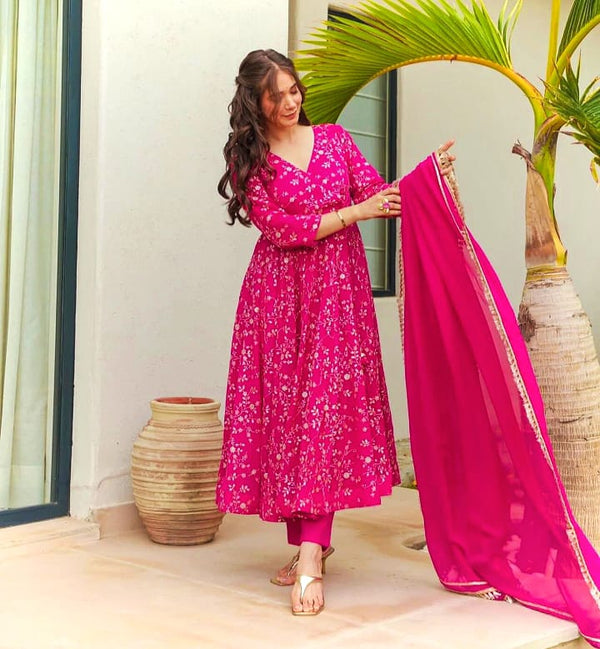 STARTEX SCREEN PRINTED PINK COTTON SUIT SET