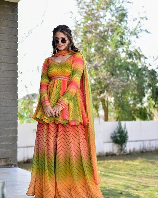 Chevron Print Anarkali Kurta Set